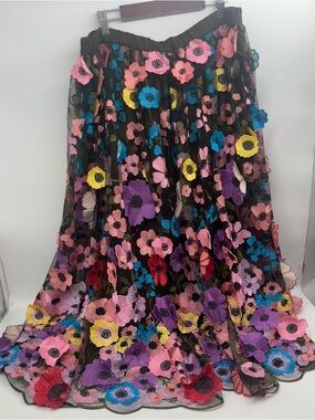 Anthropologie Maeve Floral Appliqué Maxi Skirt with Multicolor Floral Embroidery